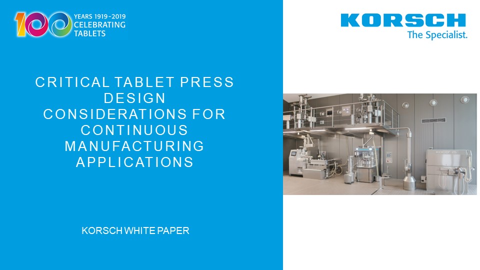 Korsch AG: Tablet Presses for Pharmaceutical and Nutraceutical Applications